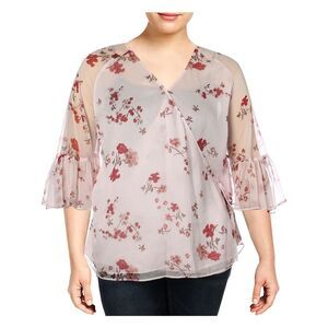 Lauren Ralph Lauren Womens Plus Floral Print Bell Sleeves Wrap Top